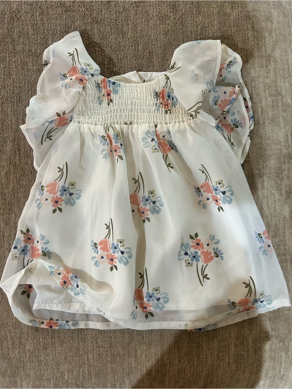 Carter's White Floral Smocked Flutter Sleeve Blouse
